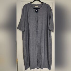 BUYKUD~XL Duster~3/4 Sleeve~Midi~ Matching Detachable Yarn Flower Brooch